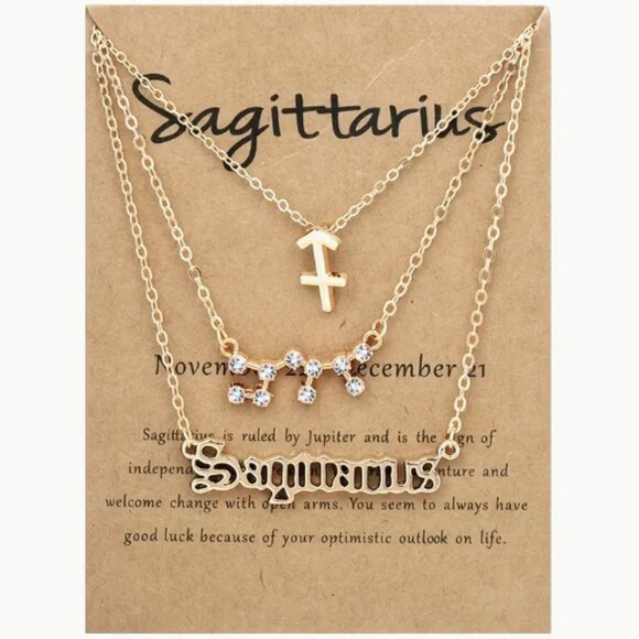 🍏50% OFF/3+..♐ 3-piece zodiac Sagittarius link chain necklace set (Gold tone) - Picture 1 of 6